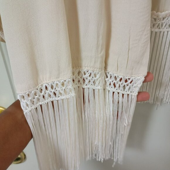 Forgotten Grace Floral Embroidered Kimono Cardigan With Fringe Hem & Sleeve - Picture 4 of 9